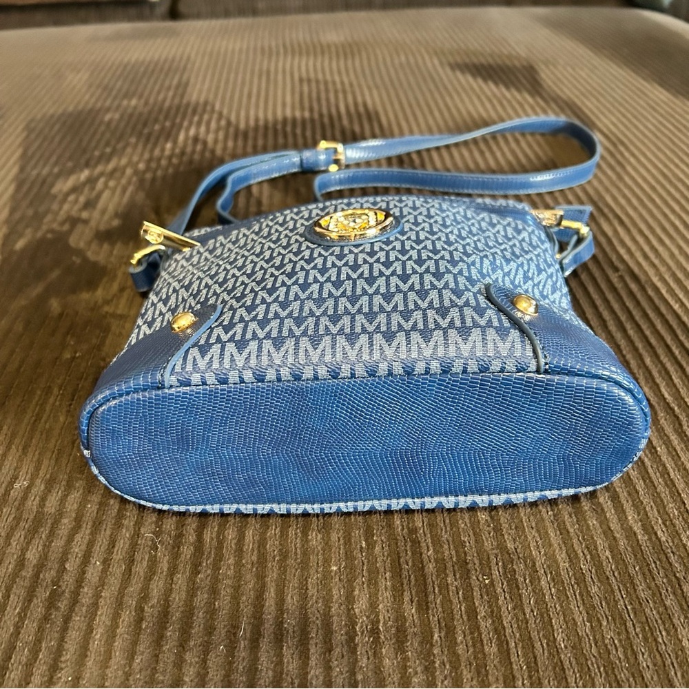 MKF Collection Milan Blue M Logo Double Zip Crossbody Bag - Picture 5 of 5
